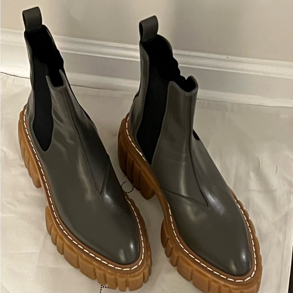 Gray Leather Chelsea Boots with Brown Soles - Picture 3 of 6